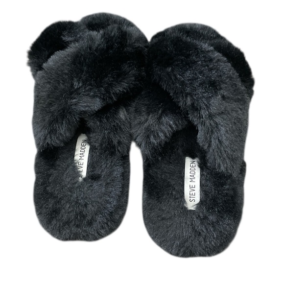 Steve Madden Plush Black Slippers - Picture 2 of 3